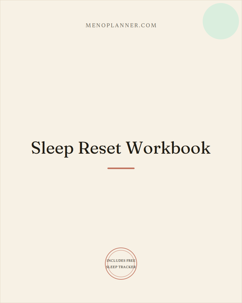 Grid thumbnail cover for the Menopause Sleep Reset Workbook, with a sage accent circle